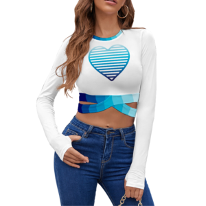 Blue Heart Strappy Long Sleeve Cropped Top